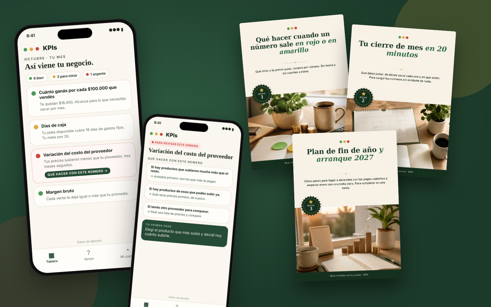 Lo que recibís: tu tablero con semáforo y los tres bonos en PDF